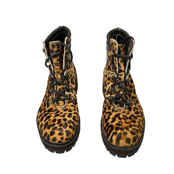Timberland Mid Hiker Boots Womens 6.5 Brown Animal Print Comfort Lace Up A2GCR - Picture 9 of 16